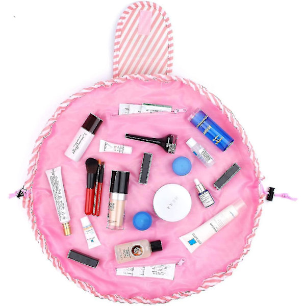 Large Capacity Lazy Makeup Toiletry Bag Drawstring Portable Travel Casual Waterproof Quick Pack Magic Makeup Storage Bag For Women Girls pink and white