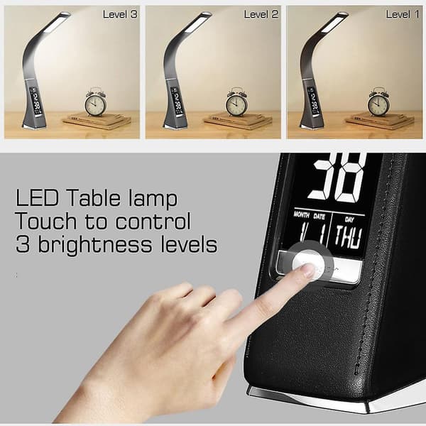 Led Office Leather Multifunctional Table Lamp, Creative Eye Protection Touch Decompatible Withmation Folding Lamp Black