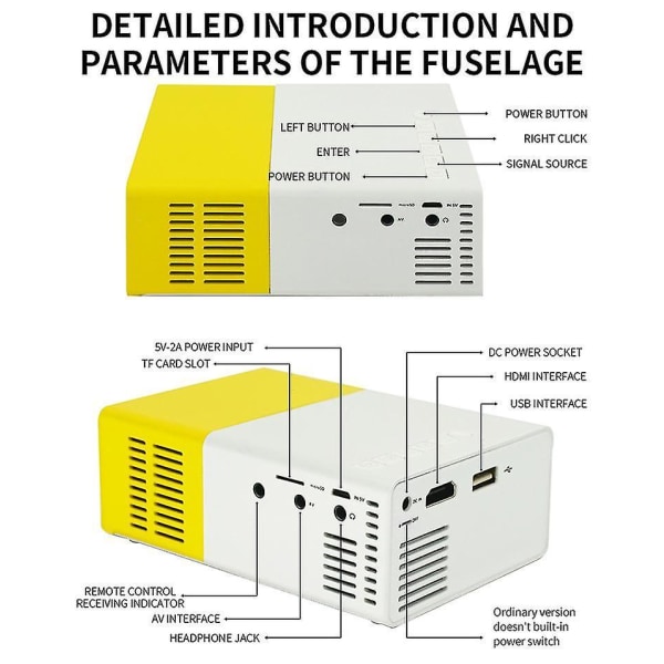 Yellow Yg300 Pro Led Mini Projector 480x272 Pixels Supports 1080p Hdmi Usb Audio Portable Home Media Video Player