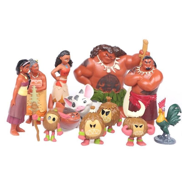 12pcs/set Cartoon Moana Princess Legend Vaiana Maui Chief Tui Tala Heihei Pua Action Figure Decor Toys For Kids Birthday Gift