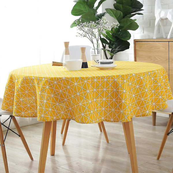 Round Shape Tablecloth Wrinkle Free Anti-fading Tablecloths Outdoor Round yellow rice word 120 cm in diameter