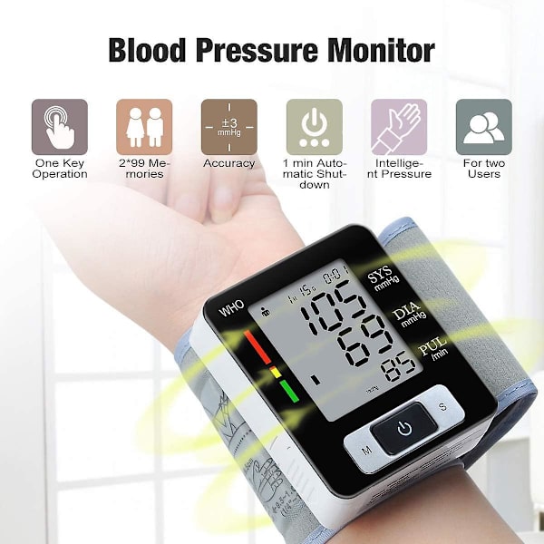 Automatic Digital Wrist Blood Pressure Monitor Heart Beat Upper Lcd Counter