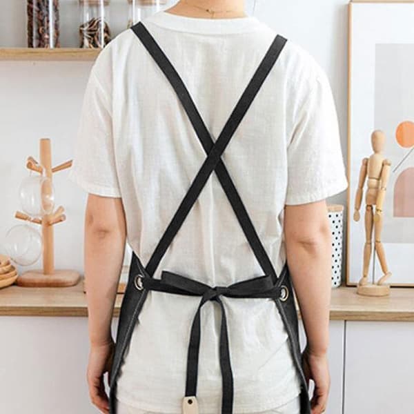 Canvas Work Apron With Adjustable Strap Multi Pockets For Barista Barber Beauty Salon Dark Grey