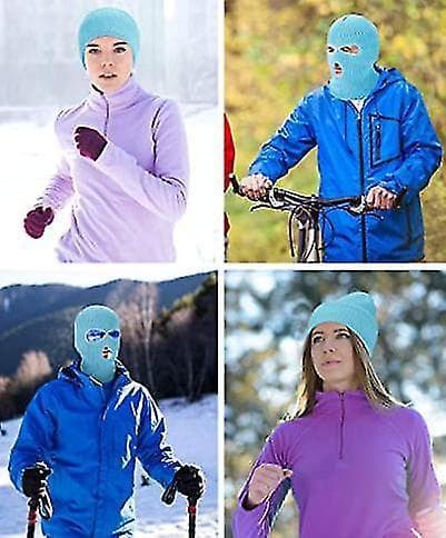3-hull Strikket Full Face Cover Ski Halsvarmer, Vinter Balaclava light blue