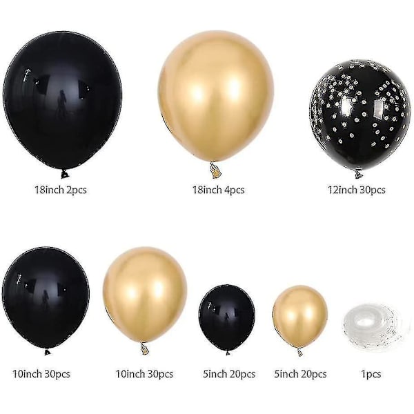 Festballoner - 136 Dele DIY Guld og Sort Guirlande Ballonsæt, Velegnet til Fødselsdag/Fest/Jul/Bryllup og Helligdage