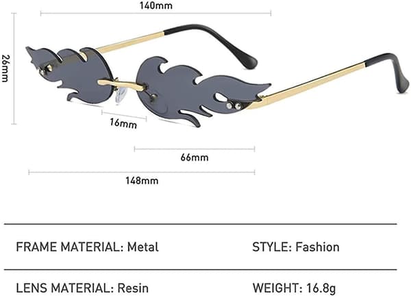 Fire Flame Sunglasses Rimless Wave Glasses Fire Shape Eyewear For Part