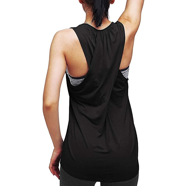 Workout Tops For Women Yoga Athletic Shirts Long Tank Tops Gym Clothes Black Medium