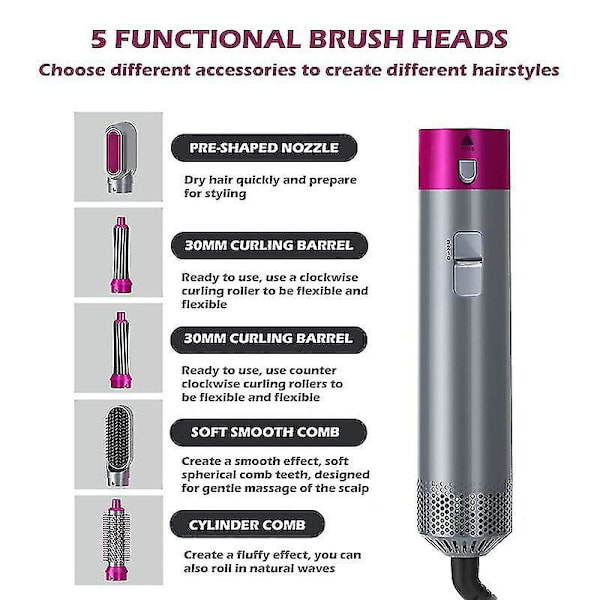 5 In 1 Hair Electric Hair Styler Hair Dryers Curler Straighteners Blow Dryer Brush Dry Set Rose EU