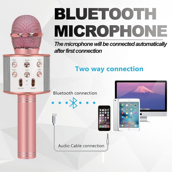 Fødselsdagsgave til 6-15 årige, trådløs Bluetooth karaoke mikrofon Rose Gold