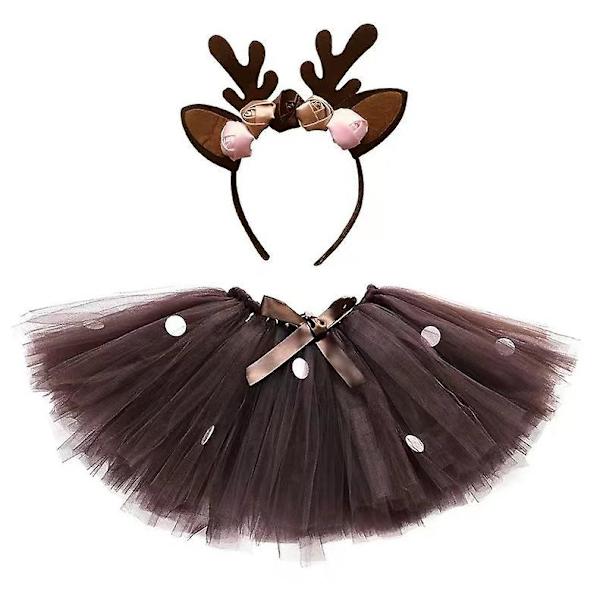 Brown airy tulle tutu skirt for girl reindeer fancy dress deer Christmas costume Dark Brown L