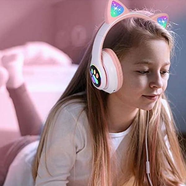 1mor Headphones Cat Ear Wireless Headphones, Led Light Up Bluetooth Headphones
