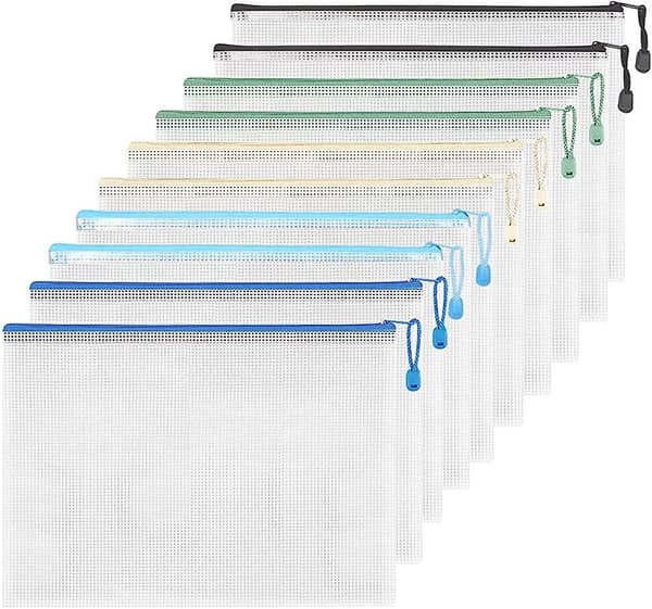 Document Pocket A4 - 10 Pieces A4 File Zippered Pockets, Mesh Plastic Zippered