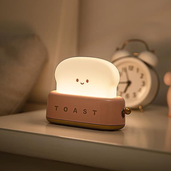 1pcs Creative Toast Night Light, Led Bread Maker Night Light,  Usb Charging, Dimming Bedroom Bedside Sleep Light Red