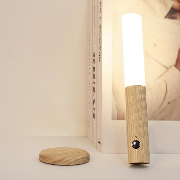 Motion Sensor Smart Baton Led Light Lamp Wireless Magnetic Base Usb Recharge White Ash Wood