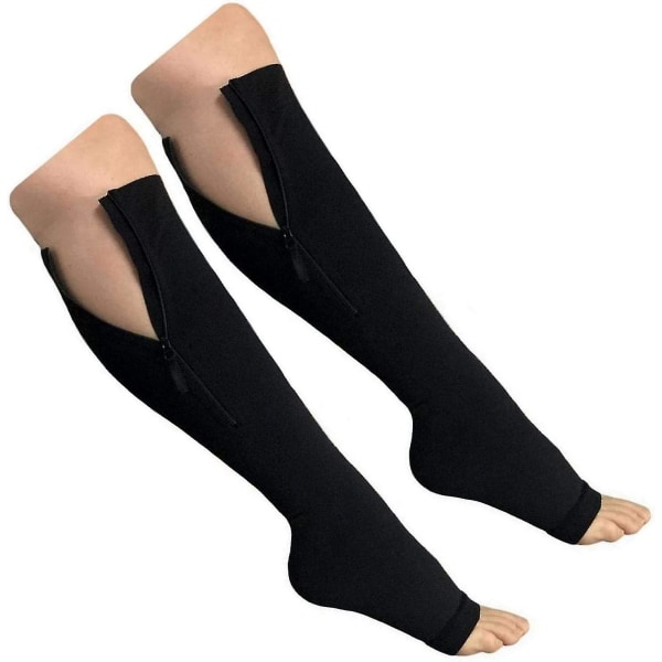 1 Pair Of Zipper Compression Medical Leg Calf Swelling Open Toe Socks Body Sculpting Middle Tube With Zipper Socks Calf Socks