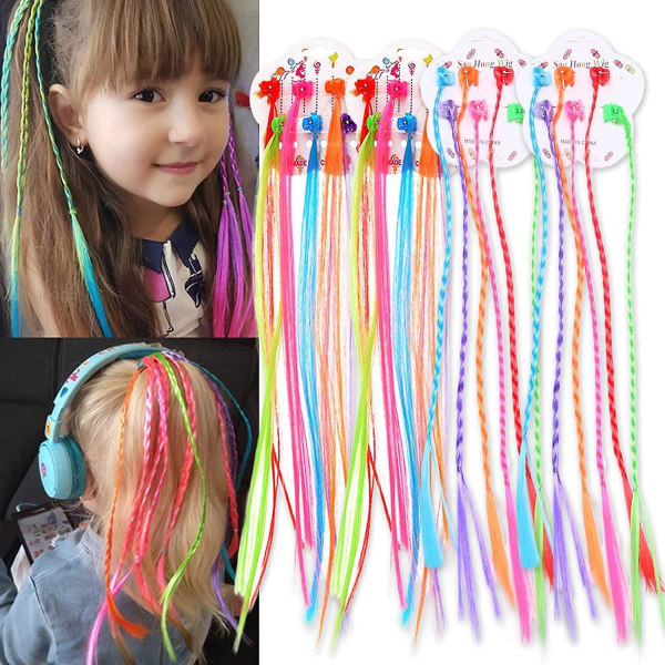 24 Pcs Kids Hair Extensions With Hair Clips, Clip-on Neon Hair Braid Extensions