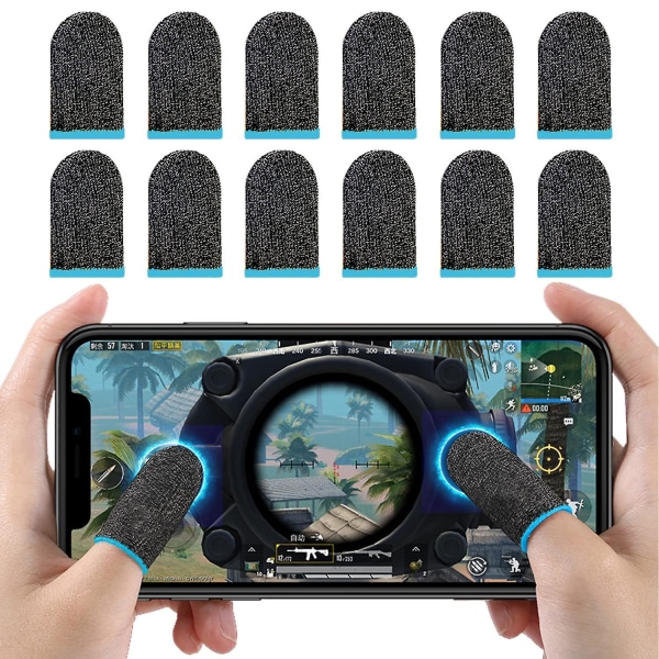 12pcs Gaming Finger Sleeves Thumb Finger Sleeve For Phone Game, Anti-sweat Breathable Seamless Gaming Gloves Blue