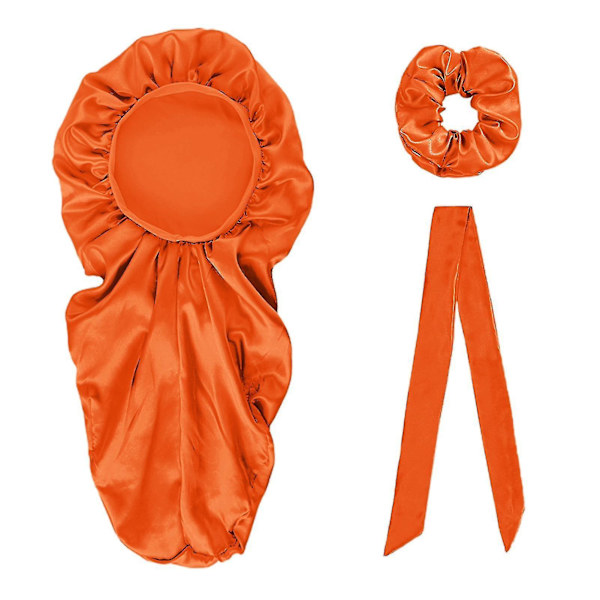 1 Set Sleeping Cap Adjustable Anti-static Fake Stain Wide Application Sleeping Hat For Women Dark Orange
