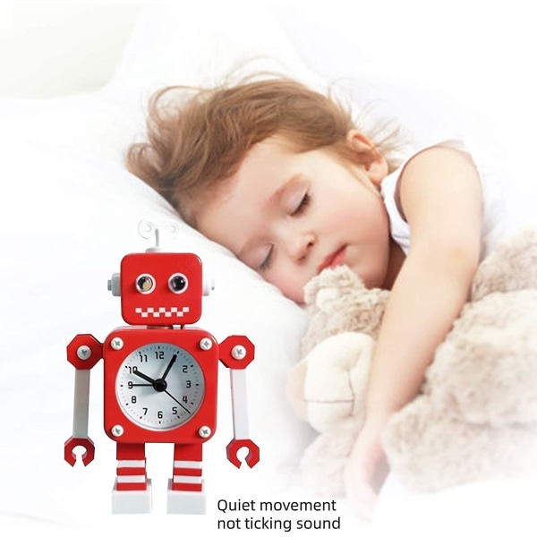 Robot Alarm Clock, Stainless Metal Silent Alarm Clock With Flashing Glowing Eyes