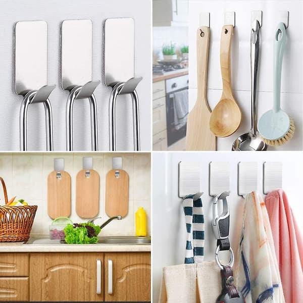 16 Pcs Hooks Stainless Steel Self-adhesive Towel Hooks Towel Holders