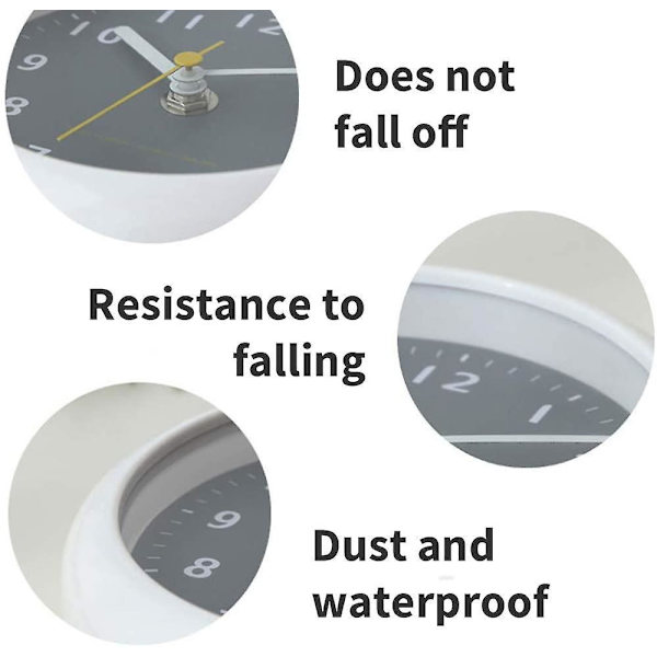6 Inch Bathroom Waterproof Clock, Suction Cup Clock Wall Clockgrey Grey