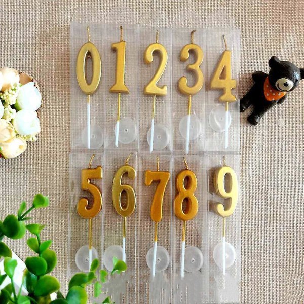 Golden Numbers Candles 0-9 Numbers Birthday Candles Cake Decoration Party Decoration Plug-in Gold-plated Cake Tools Fluorescence Yellow