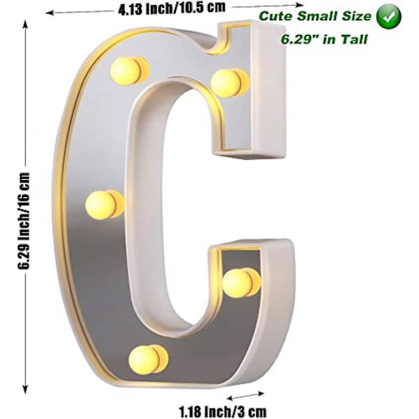 LED Marquee Bogstav Lys 26 Alfabet Lysende Bogstaver Skilt Perfekt Til Natlys Bryllup Fødselsdagsfest Julelampe Hjemmebar Dekoration B09 C
