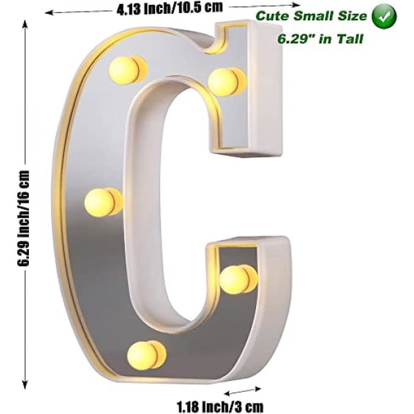 LED Marquee Bokstavlamper 26 Alfabet Lysende Bokstaver Skilt Perfekt For Nattlys Bryllup Bursdagsfest Julelampe Hjemme Bar Dekor B09 C