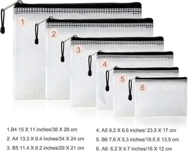 Zip Mesh Bags, 12 Pcs Mesh Zipper Pouch Document Wallet Clear Pvc Zipper File Acsergery Gift