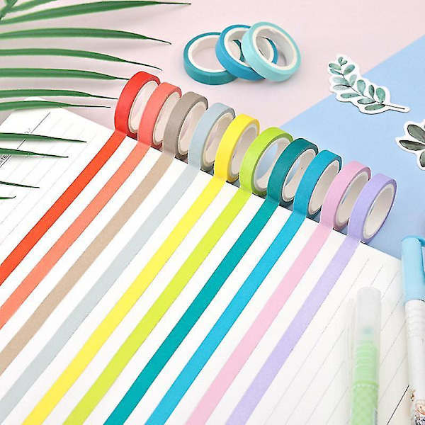 Washi Tape Sæt Dekorativ Regnbue Maskeringstape Ensfarvet Papir Washi Tape Til Dagbog Album Gave Papirvarer DIY Håndværk Scrapbooking Gaveindpakning
