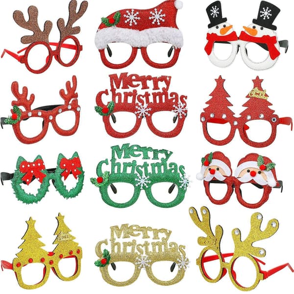 Julefrokost Glitter Briller, Julehatte, Nyhedsstil 12 Pak