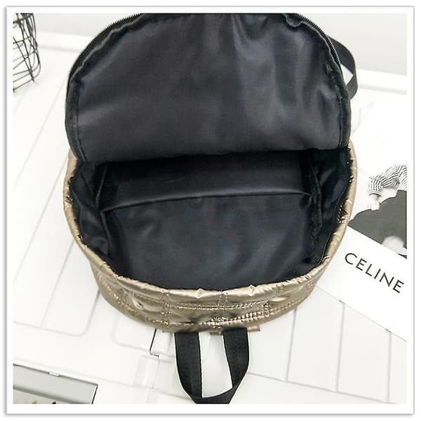 Down Cotton Filled Women's Backpack Quilted Plaid School Casual Bag gold