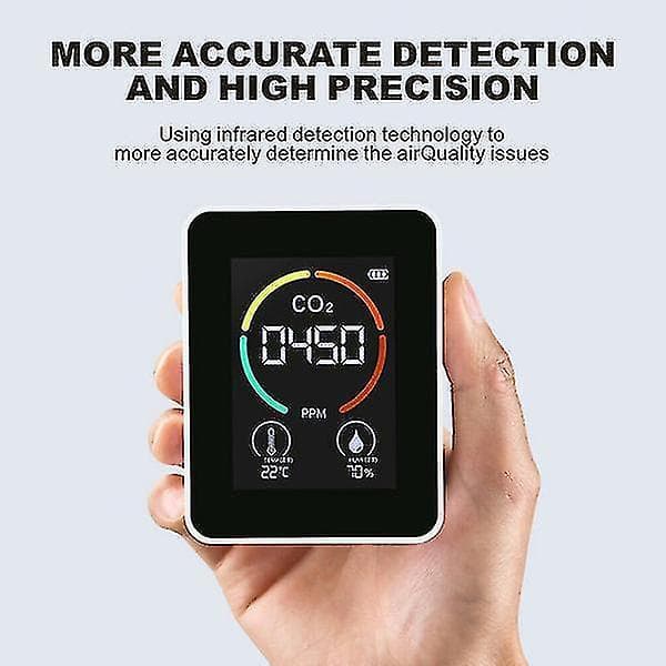 Co2 Måler Digital Temperatur Fugtighedssensor Tester Luftkvalitet white