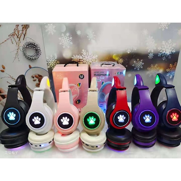 Luminous Cat Ears Cute Cat Paw Cool Head-mounted Cat Ears Bluetooth Headset Red