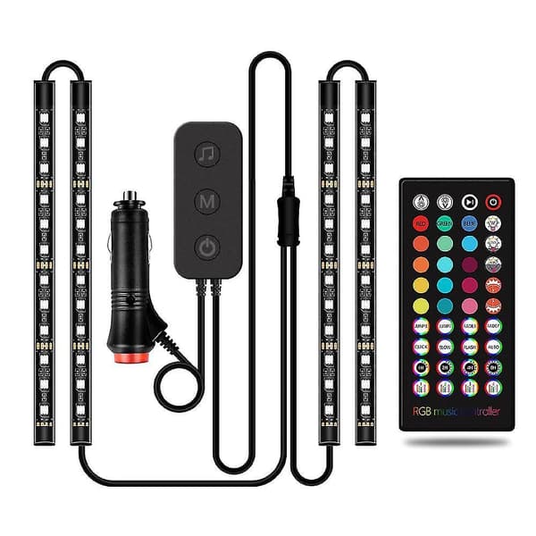 Bil Interiørlys 48 LED Strip Lys Musikk Synkroniserings Atmosfære Lyssett Cigarette Lighter Connect