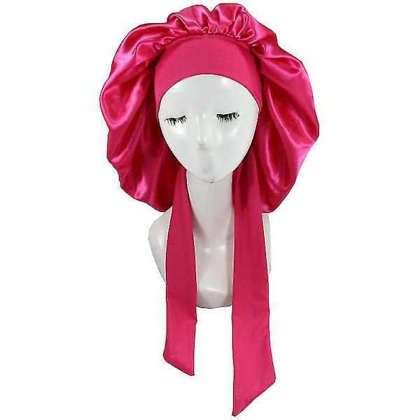 Silk Bonnet Satin Bonnet For Sleeping Bonnet With Tie Band Night Cap rose red