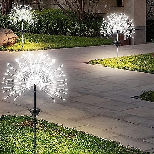 Solar Garden Lights Warm White LED Cool White Round 2Pack