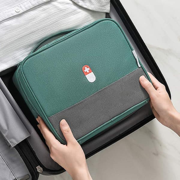 Zippered First Aid Bag Medication Organizer Emergency Pouch Carrier Green
