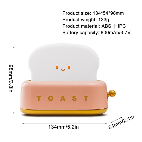 Mini Bread Shaped Machine Night Light With Usb Charging Creative Dimming Led Table Lamp For Gift Yellow
