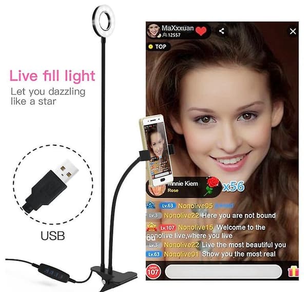 Mobile Phone Live Holder Lazy Bracket Desk Lamp LED Selfie Ring Light Flexible For Youtube White