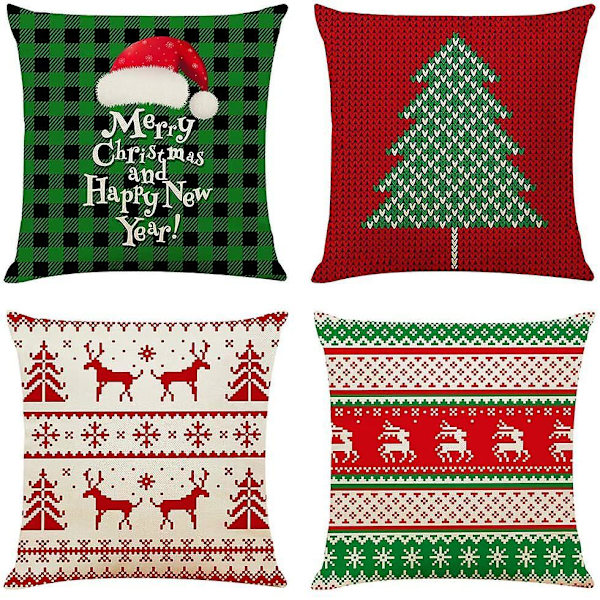 4 stk. 45x45 cm Pynteputetrekk Juledekorative Sofaputetrekk Bomulls Lin Putetrekk Firkantet Putetrekk For Sofa, Sjeselong, Seng Og Bil