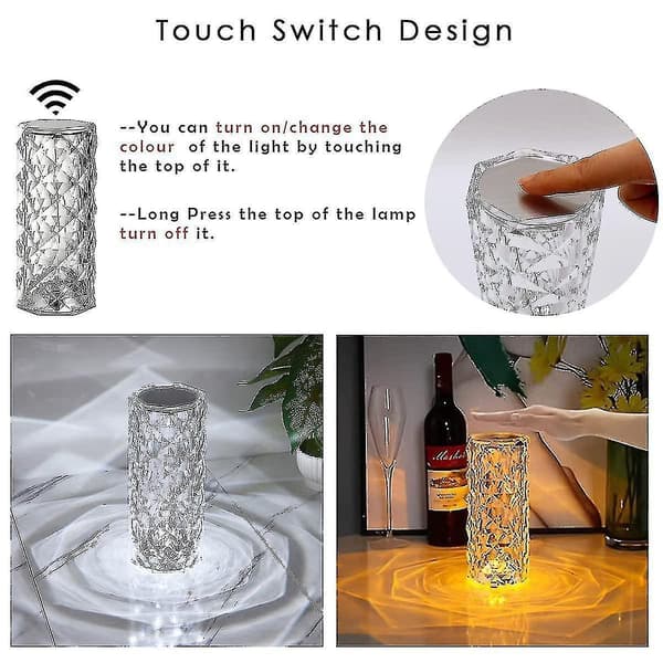 Crystal Diamond Table Lamp, 16 Colors Usb Charging Touch Lamp Bedside Night Light With Remote Control_() Ruikalucky