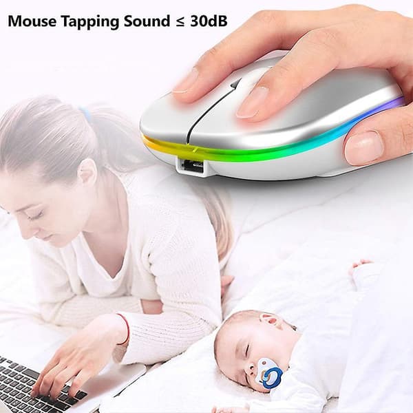 5.0 Bluetooth With Usb Rechargeable Rgb Mouse Bt5.2 For Laptop Computer Pc Macbook Gaming Mouse 2.4ghz 1600dpi silver