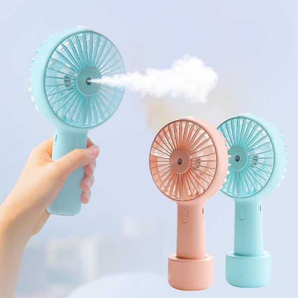 Portable Mini Water Fan Usb Rechargeable Hand Fan With Mist Spay Humid Blue