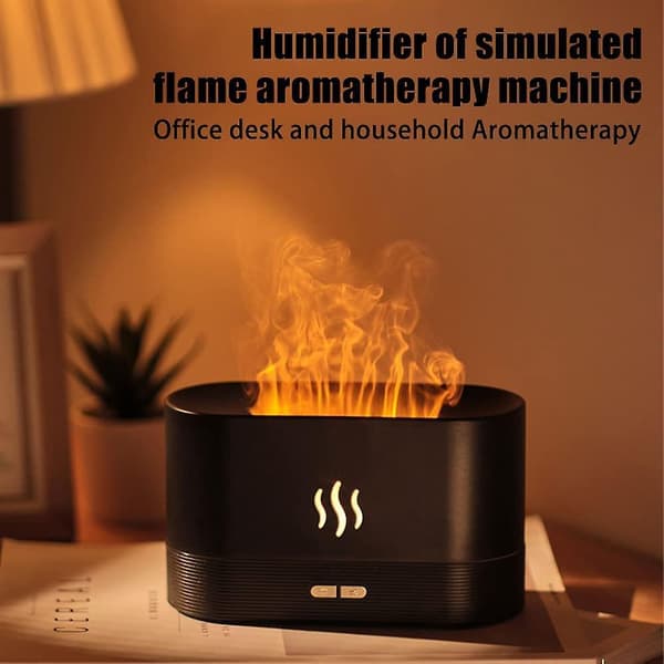 Aroma Diffuser med flammeeffekt, luftfugter og aroma diffuser, æteriske olier diffuser 2 justerbar tågetilstand, automatisk slukning, til soveværelse spa yoga af