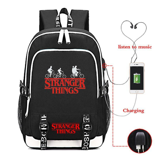 Stranger Things Usb Rechargeable Backpack Outdoor Travel Backpack Trend Student School Bag-style B