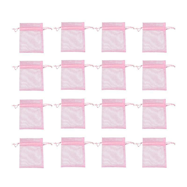 100 stk. Organza Gaveposer med Snøre Transparent Snørepose til Slik Chokolade Smykkeopbevaring Hjem Bryllupsgaveposer 7x9cm (pink)