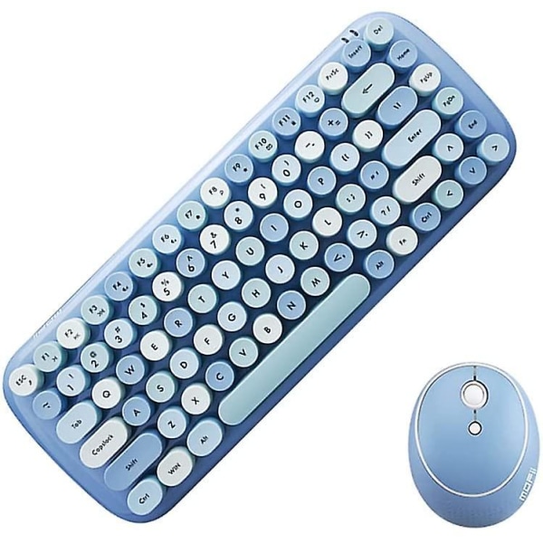 Mini Langaton Näppäimistö 2.4g Usb Näppäimistö ja Hiirisetti, Pyöreät Näppäinhatut, Monivärinen Söpö Tyttömäinen Näppäimistö... (sininen)