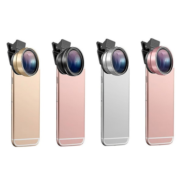 2 In 1 Universal 37mm 0.45x 49uv Wide Angle Macro Cell Phone Camera Lens Kit Rose Gold