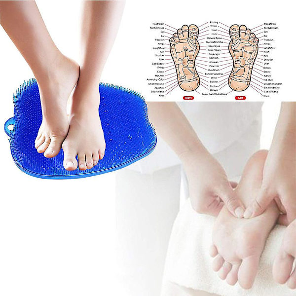 Larger Shower Foot Scrubber Mat With Non-slip Suction Cups- Cleans, Smooths, Exfoliates And Massages Your Feet Without Bending, Foot Circulation And S Blue